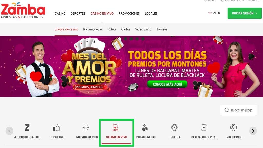 ¿Zamba Colombia tiene casino en vivo online?